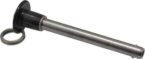 Jergens - 3/8" Diam, 3" Usable Length, Button Handle, Push Button Quick Release Pin - 4-1/2" OAL, Grade 17-4 Stainless Steel, Passivated Finish - Industrial Tool & Supply