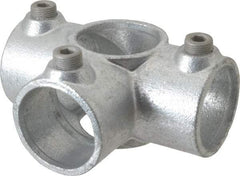 Kee - 1-1/2" Pipe, Side Outlet Tee, Side Outlet Cross, Malleable Iron Cross Pipe Rail Fitting - Galvanized Finish - Industrial Tool & Supply
