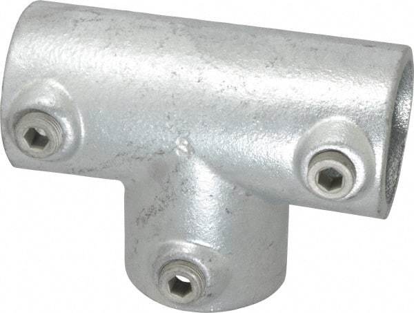 Kee - 1-1/2" Pipe, 90° Three Socket Tee, Malleable Iron Tee Pipe Rail Fitting - Galvanized Finish - Industrial Tool & Supply
