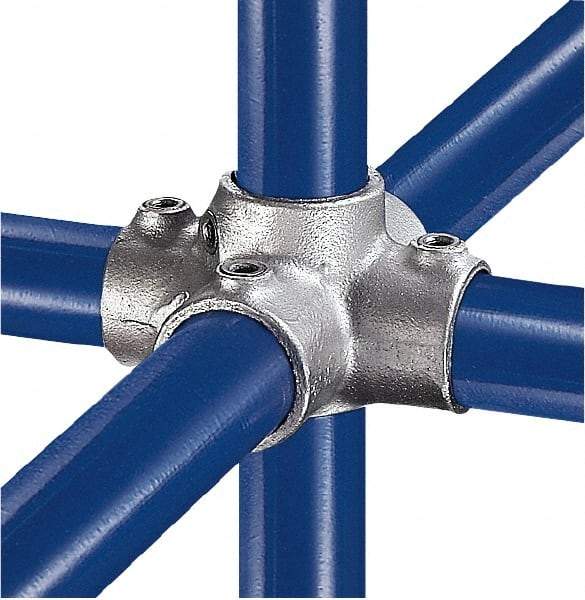 Kee - 1-1/4" Pipe, Four Socket Cross, Malleable Iron Cross Pipe Rail Fitting - Galvanized Finish - Industrial Tool & Supply
