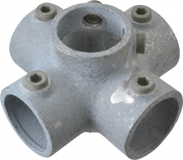 Kee - 1-1/2" Pipe, Four Socket Cross, Malleable Iron Cross Pipe Rail Fitting - Galvanized Finish - Industrial Tool & Supply