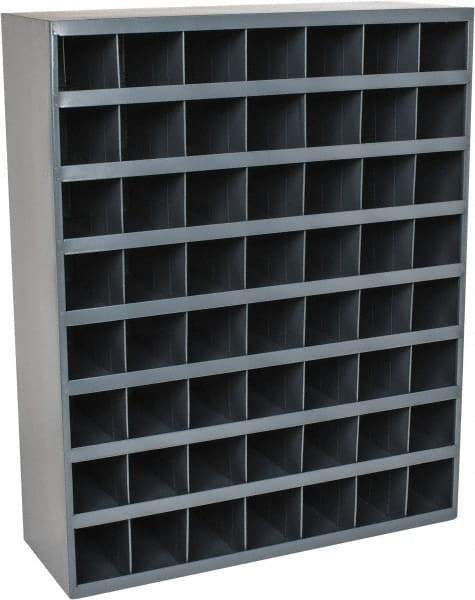 Durham - 56 Bin Bin Shelving Unit with Openings - 33-3/4 Inch Overall Width x 12 Inch Overall Depth x 42 Inch Overall Height, Gray Steel Bins - Industrial Tool & Supply