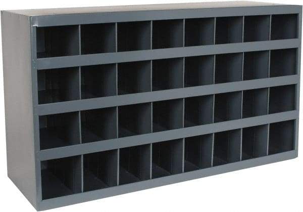 Durham - 32 Bin Bin Shelving Unit with Openings - 33-3/4 Inch Overall Width x 12 Inch Overall Depth x 19-1/4 Inch Overall Height, Gray Steel Bins - Industrial Tool & Supply