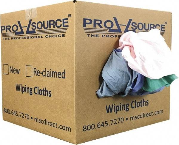 PRO-SOURCE - Reclaimed Poly/Cotton T-Shirt Rags - Assorted Colors, Poly/Cotton, Low Lint, 10 Lbs. at 4 to 6 per Pound, Box - Industrial Tool & Supply