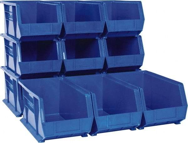 Akro-Mils - 60 Lb. Load Capacity, 14-3/4" Deep, Blue Polymer Hopper Stacking Bin - 7" High x 8-1/4" Wide x 14-3/4" Long - Industrial Tool & Supply