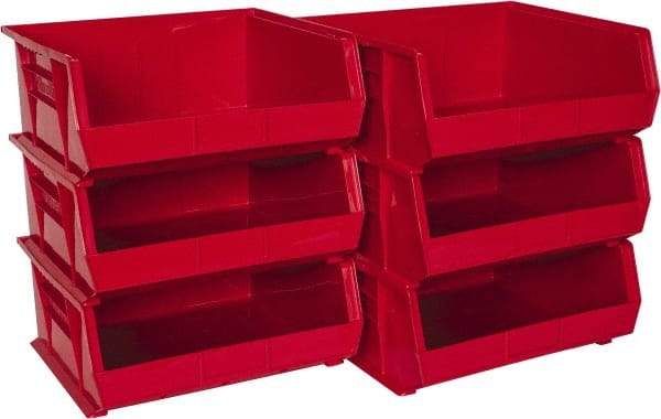 Akro-Mils - 75 Lb. Load Capacity, 14-3/4" Deep, Red Polymer Hopper Stacking Bin - 7" High x 16-1/2" Wide x 14-3/4" Long - Industrial Tool & Supply