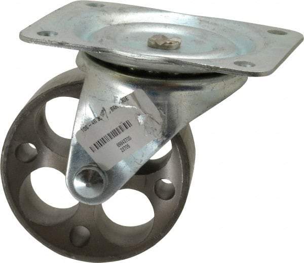 Albion - 4" Diam x 1-1/2" Wide x 5" OAH Top Plate Mount Swivel Caster - Cast Iron, 450 Lb Capacity, Plain Bearing, 4 x 5-1/8" Plate - Industrial Tool & Supply