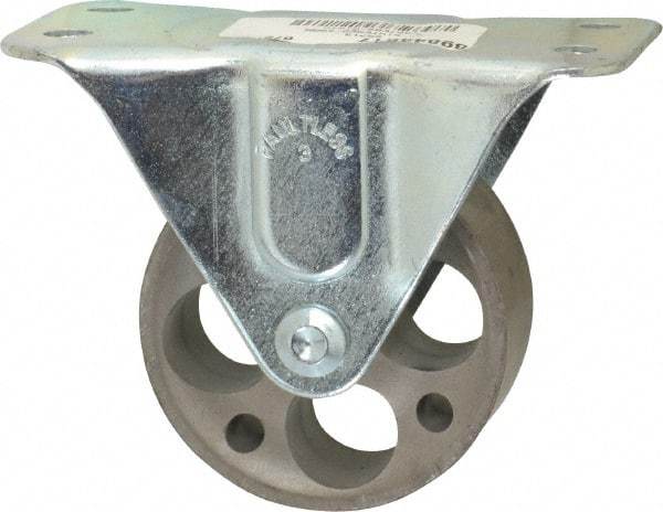 Albion - 3" Diam x 1-3/16" Wide x 3-13/16" OAH Top Plate Mount Rigid Caster - Cast Iron, 300 Lb Capacity, Plain Bearing, 2-1/2 x 4-15/16" Plate - Industrial Tool & Supply