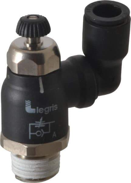 Legris - 3/8" Tube OD x 3/8" Male NPT Compact Swivel Outlet Flow Control Regulator - 0 to 145 psi & Nylon Material - Industrial Tool & Supply
