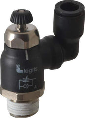 Legris - 3/8" Tube OD x 3/8" Male NPT Compact Swivel Outlet Flow Control Regulator - 0 to 145 psi & Nylon Material - Industrial Tool & Supply