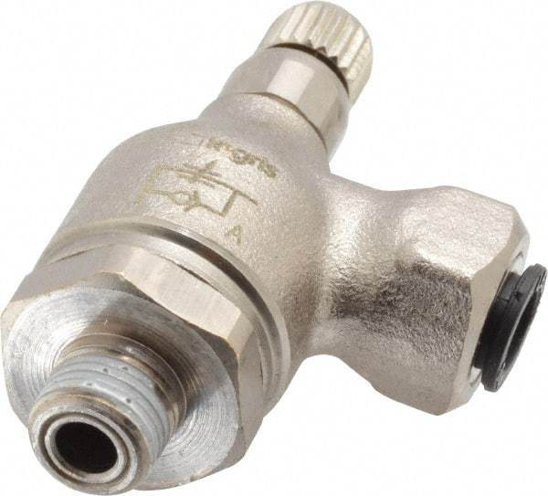 Legris - 1/4" Tube OD x 1/8" NPT Metal Flow Control Regulator - 0 to 145 psi & Treated Brass Material - Industrial Tool & Supply