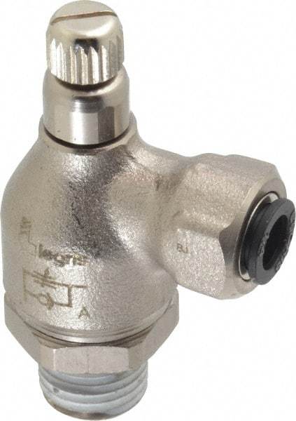 Legris - 1/4" Tube OD x 1/4" NPT Metal Flow Control Regulator - 0 to 145 psi & Treated Brass Material - Industrial Tool & Supply