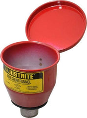 Justrite - 4-1/2" High x 4-1/2" Diam, Galvanized Steel, Manual Closing Pail Funnel with Flame Arrester - 1" Arrester/Tube Length, 5 Gal Drum/Pail Capacity - Industrial Tool & Supply