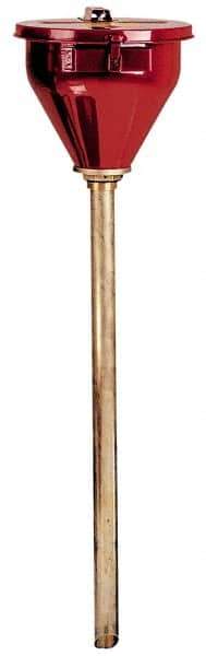 Justrite - 10" High x 10-3/4" Diam, Galvanized Steel, Self Closing Drum Funnel with Viscous Liquids Tube - 33" Arrester/Tube Length, 30 to 50 Gal Drum/Pail Capacity - Industrial Tool & Supply