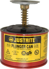 Justrite - 1 Pint Capacity, 5-1/4 Inch High x 4-7/8 Inch Diameter, Steel Plunger Can - 2-3/4 Inch Dasher Diameter, Red, Approval Listing/Regulation FM - Industrial Tool & Supply