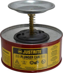 Justrite - 1 Quart Capacity, 5-5/8 Inch High x 7-1/4 Inch Diameter, Steel Plunger Can - 5 Inch Dasher Diameter, Red, Approval Listing/Regulation FM - Industrial Tool & Supply