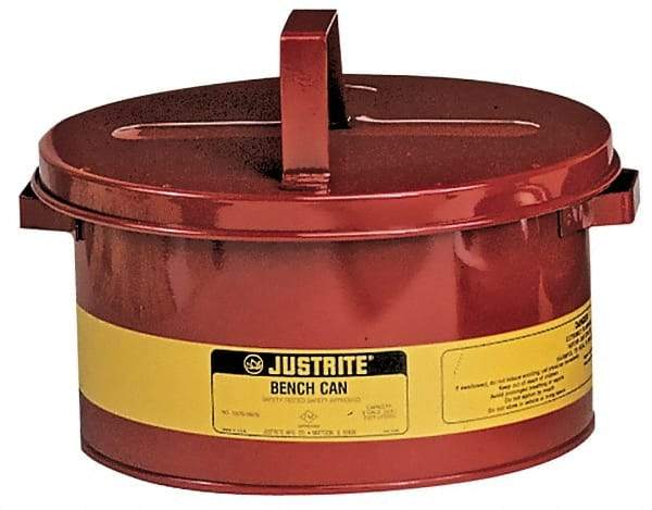 Justrite - 1 Gallon Capacity, Coated Steel, Red Bench Can - 4-1/2 Inch High x 9-3/8 Inch Diameter, 7-1/2 Inch Dasher Diameter - Industrial Tool & Supply
