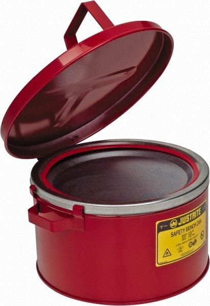 Justrite - 2 Gallon Capacity, Coated Steel, Red Bench Can - 5-7/8 Inch High x 11-1/2 Inch Diameter, 9-3/4 Inch Dasher Diameter - Industrial Tool & Supply