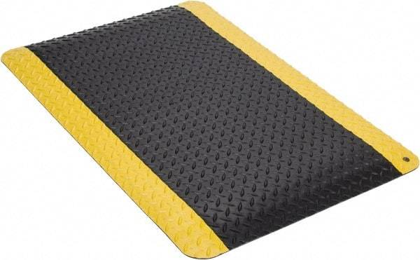 Wearwell - 3' Long x 2' Wide, Dry Environment, Anti-Fatigue Matting - Black with Yellow Borders, Vinyl with Nitrile Blend Base, Beveled on 4 Sides - Industrial Tool & Supply