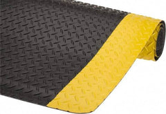 Wearwell - 5' Long x 3' Wide, Dry Environment, Anti-Fatigue Matting - Black with Yellow Borders, Vinyl with Nitrile Blend Base, Beveled on 4 Sides - Industrial Tool & Supply
