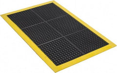 Wearwell - 3' Long x 2' Wide, Dry Environment, Anti-Fatigue Matting - Black with Yellow Borders, Natural Rubber with Rubber Base, Beveled on 4 Sides - Industrial Tool & Supply