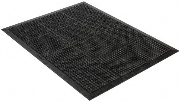 Wearwell - 4' Long x 3' Wide, Dry Environment, Anti-Fatigue Matting - Black, Natural Rubber with Rubber Base, Beveled on 4 Sides - Industrial Tool & Supply