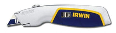 Irwin - Retractable Utility Knife - Silver & Blue Plastic Handle, 3 Blades Included - Industrial Tool & Supply