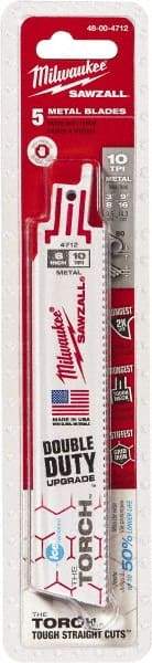 Milwaukee Tool - 6" Long x 1" Thick, Bi-Metal Reciprocating Saw Blade - Straight Profile, 10 TPI, Toothed Edge, Universal Shank - Industrial Tool & Supply