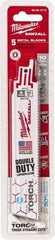 Milwaukee Tool - 6" Long x 1" Thick, Bi-Metal Reciprocating Saw Blade - Straight Profile, 10 TPI, Toothed Edge, Universal Shank - Industrial Tool & Supply