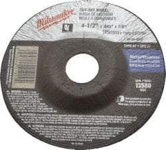 Milwaukee Tool - 60 Grit, 4-1/2" Wheel Diam, 7/8" Arbor Hole, Type 27 Depressed Center Wheel - Aluminum Oxide, Resinoid Bond, T Hardness, 13,580 Max RPM, Compatible with Angle Grinder - Industrial Tool & Supply