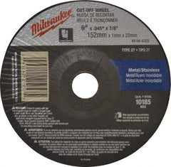 Milwaukee Tool - 60 Grit, 6" Wheel Diam, 7/8" Arbor Hole, Type 27 Depressed Center Wheel - Aluminum Oxide, Resinoid Bond, T Hardness, 10,185 Max RPM, Compatible with Angle Grinder - Industrial Tool & Supply