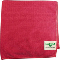 Unger - Flat Fold Microfiber Wipes - 16" x 15" Sheet Size, Red - Industrial Tool & Supply