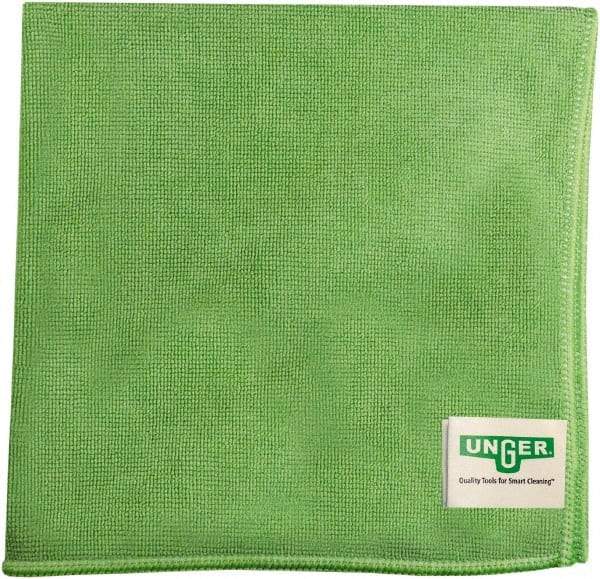 Unger - Flat Fold Microfiber Wipes - 16" x 15" Sheet Size, Green - Industrial Tool & Supply