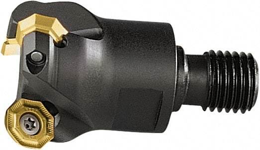 Seco - 43° Lead Angle, 40mm Max Cut Diam, 32mm Min Cut Diam, 3.5mm Max Depth of Cut, Indexable Chamfer and Angle End Mill - 3 Inserts, OF.. 05.. Insert Style, 40mm Overall Length, Through Coolant, Modular Connection - Industrial Tool & Supply