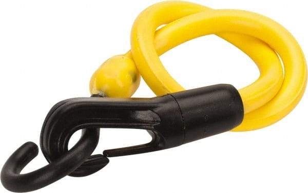 The Perfect Bungee - Stretch-n-Flex Web Tie Down with Molded in Hook & Safety Clasp - 18" OAL, Yellow - Industrial Tool & Supply