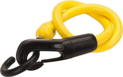 The Perfect Bungee - Stretch-n-Flex Web Tie Down with Molded in Hook & Safety Clasp - 18" OAL, Yellow - Industrial Tool & Supply