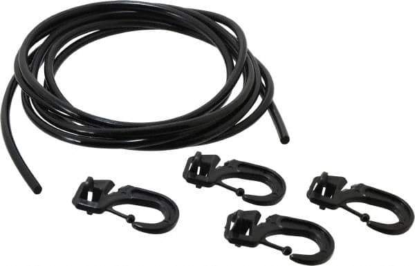 Polyflex - 10' Long x 1/4" Diam, Black Tie Down Rope Kit - With 4 Hooks - Industrial Tool & Supply