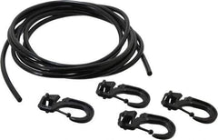 Polyflex - 10' Long x 1/4" Diam, Black Tie Down Rope Kit - With 4 Hooks - Industrial Tool & Supply