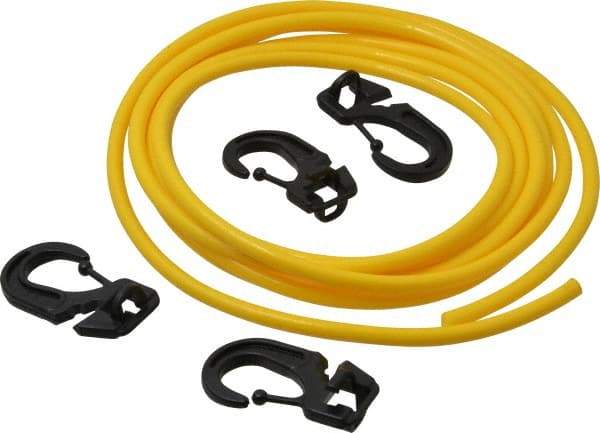 Polyflex - 10' Long x 1/4" Diam, Yellow Tie Down Rope Kit - With 4 Hooks - Industrial Tool & Supply