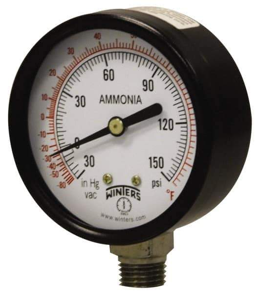 Winters - 4" Dial, 1/4 Thread, 30-0-300 Scale Range, Pressure Gauge - Lower Connection Mount, Accurate to 3-2-3% of Scale - Industrial Tool & Supply