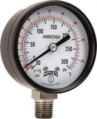 Winters - 2-1/2" Dial, 1/4 Thread, 30-0-300 Scale Range, Pressure Gauge - Lower Connection Mount, Accurate to 3-2-3% of Scale - Industrial Tool & Supply