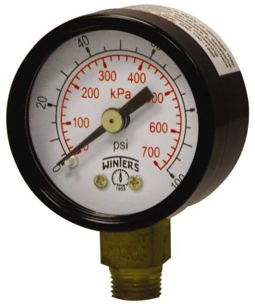 Winters - 1-1/2" Dial, 1/8 Thread, 0-160 Scale Range, Pressure Gauge - Lower Connection Mount, Accurate to 3-2-3% of Scale - Industrial Tool & Supply