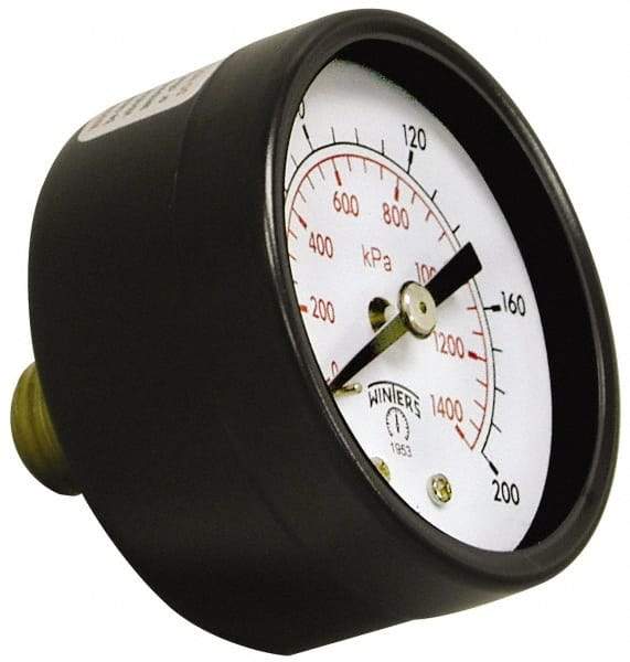 Winters - 1-1/2" Dial, 1/8 Thread, 0-100 Scale Range, Pressure Gauge - Center Back Connection Mount, Accurate to 3-2-3% of Scale - Industrial Tool & Supply
