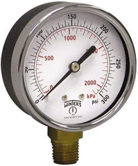 Winters - 2-1/2" Dial, 1/4 Thread, 0-300 Scale Range, Pressure Gauge - Lower Connection Mount, Accurate to 3-2-3% of Scale - Industrial Tool & Supply