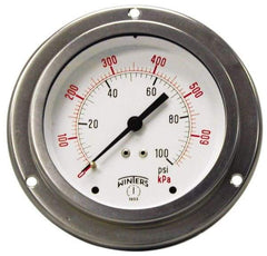 Winters - 2-1/2" Dial, 1/4 Thread, 0-30 Scale Range, Pressure Gauge - Front Flange Panel Mount, Center Back Connection Mount, Accurate to 1.5% of Scale - Industrial Tool & Supply