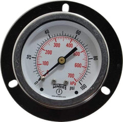 Winters - 2-1/2" Dial, 1/4 Thread, 0-100 Scale Range, Pressure Gauge - Front Flange Panel Mount, Center Back Connection Mount, Accurate to 1.5% of Scale - Industrial Tool & Supply