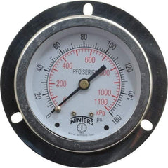 Winters - 2-1/2" Dial, 1/4 Thread, 0-160 Scale Range, Pressure Gauge - Front Flange Panel Mount, Center Back Connection Mount, Accurate to 1.5% of Scale - Industrial Tool & Supply