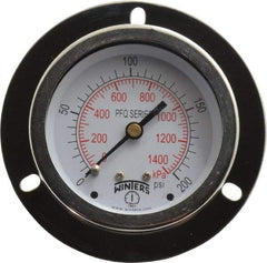 Winters - 2-1/2" Dial, 1/4 Thread, 0-200 Scale Range, Pressure Gauge - Front Flange Panel Mount, Center Back Connection Mount, Accurate to 1.5% of Scale - Industrial Tool & Supply