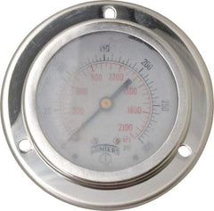 Winters - 2-1/2" Dial, 1/4 Thread, 0-300 Scale Range, Pressure Gauge - Front Flange Panel Mount, Center Back Connection Mount, Accurate to 1.5% of Scale - Industrial Tool & Supply