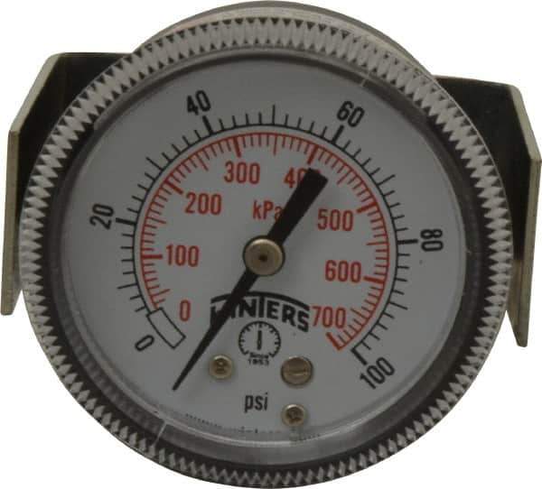 Winters - 2" Dial, 1/8 Thread, 0-100 Scale Range, Pressure Gauge - U-Clamp Panel Mount, Center Back Connection Mount, Accurate to 2.5% of Scale - Industrial Tool & Supply